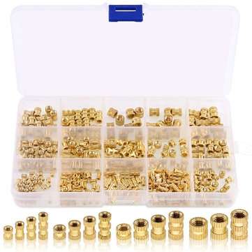 Suleve MXBN6 370Pcs M2 M3 M4 M5 Female Thread Knurled Brass Threaded Insert Embedment Nut Assortment