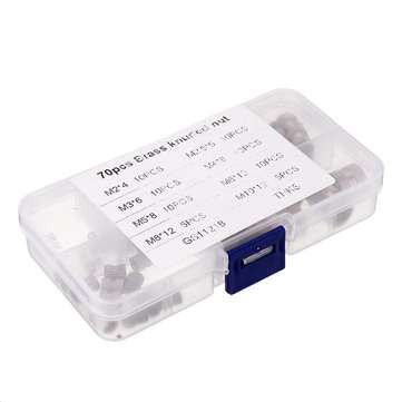 Suleve MXBN8 70Pcs M2/M2.5/M3/M4/M5/M6/M8/M10 Knurled Brass Round Female Thread Knurled Nuts Round I