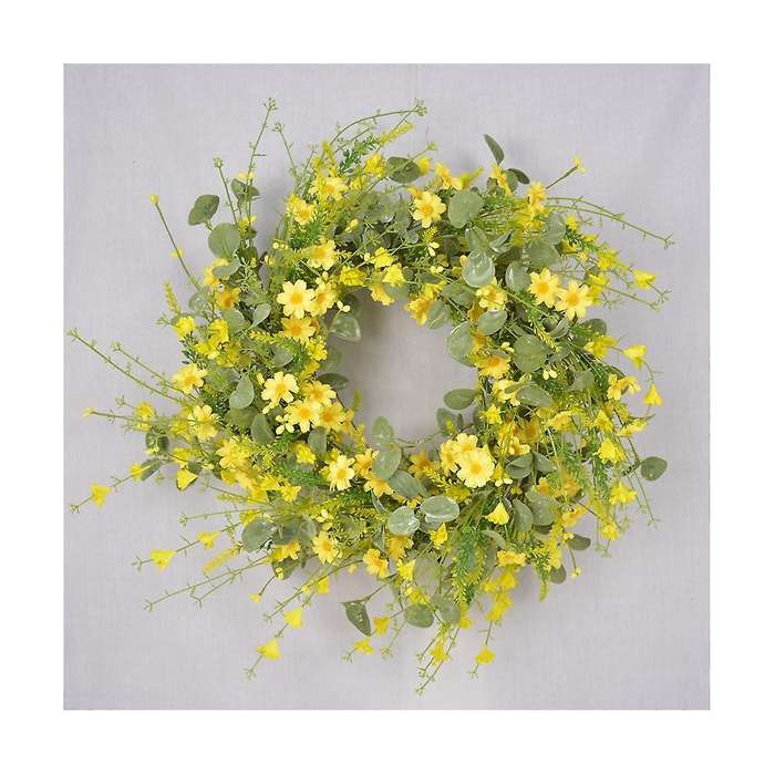 22 Inch Artificial Daisy Flower Spring Wreath with Eucalyptus Wreath Farmhouse Wreath for Front Doo