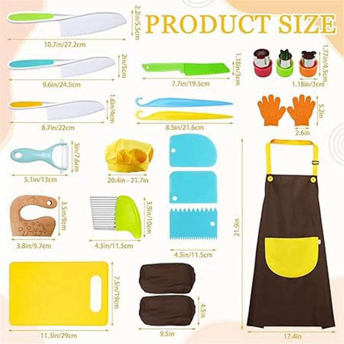 22-Piece Children's Kitchen Tool Set, Cutting Board, Apron, Hat, Cooking Toys to Cultivate Children'