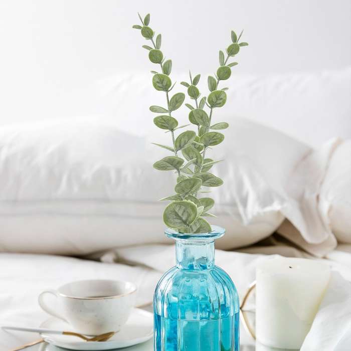 24 Pcs Artificial Eucalyptus Leaf Stem 15 Inch Tall for Faux Eucalyptus Wedding Bouquet Centerpiece