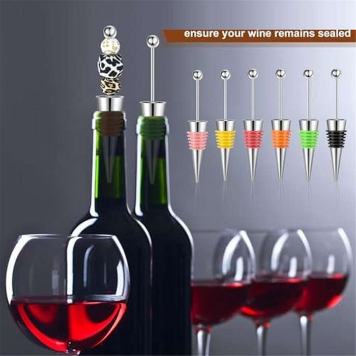 24 Pcs Beadable Wine Stoppers for Wine Bottles Wine Saver Bottle Stopper for Beverage Gifts Holiday