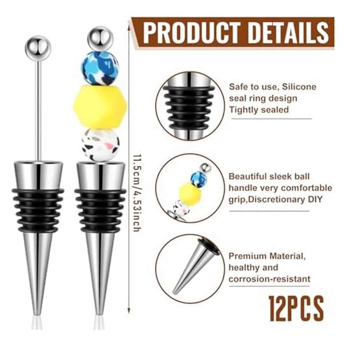 24 Pcs Beadable Wine Stoppers for Wine Bottles Wine Saver Bottle Stopper for Beverage Gifts Holiday