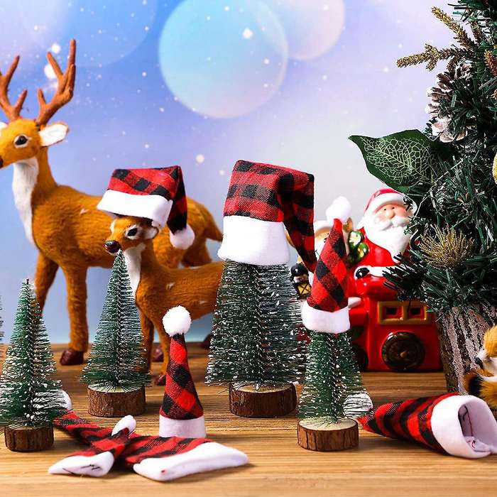 24 Pcs Mini Christmas Santa Hats and Scarf Sets Santa Hats Wine Bottle Cover Xmas Ornaments