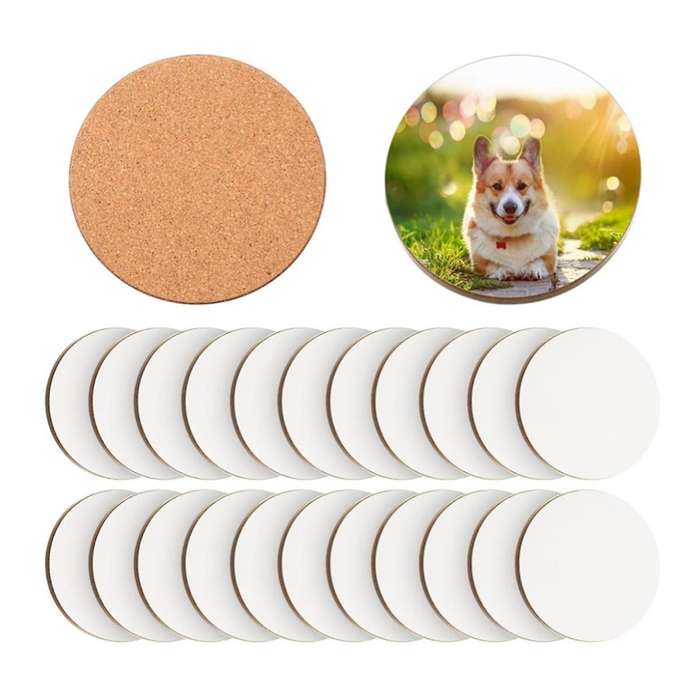24 Pcs Sublimation Coasters 4 X 4 Inch Hardboard Coaster Cork and MDF Blank Coasters Sublimation Car