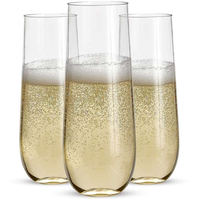 24 Stemless Plastic Champagne - 9 Plastic Champagne Glasses Clear Unbreakable Toasting Glasses Disp