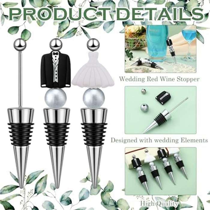 24 Sets Wedding Beadable Wine Bottle Stoppers Bride and Groom Beadable Items for Wedding Engagement