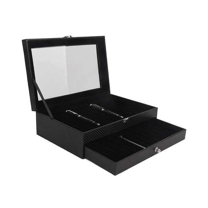 24 Slots Wooden Pen Display Storage Box Luxury 2 Layer PU Pen Case Fountain Pen- Jewelry Organizer