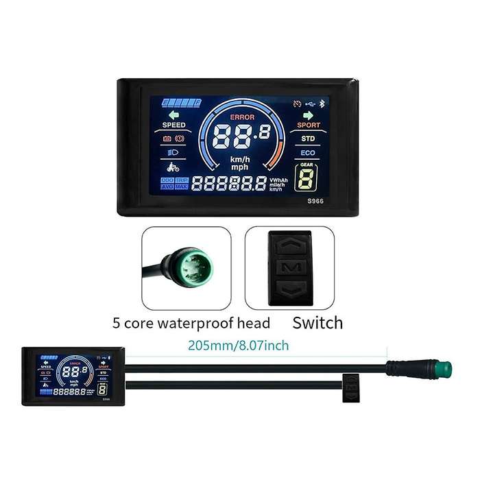 24-72V E-Bike LCD-S966 Colorful Display Control Panel with NFC Function Waterproof Plug Electric Bi