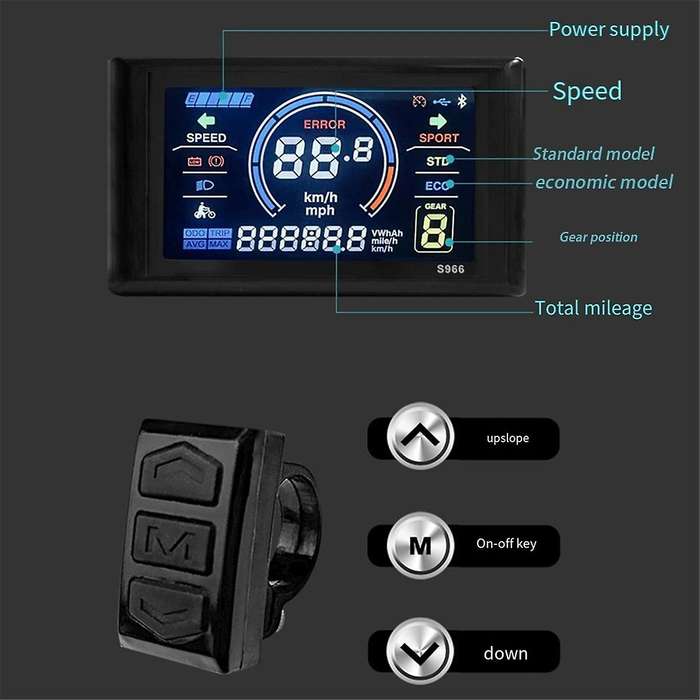 24-72V E-Bike LCD-S966 Colorful Display Control Panel with NFC Function Waterproof Plug Electric Bi
