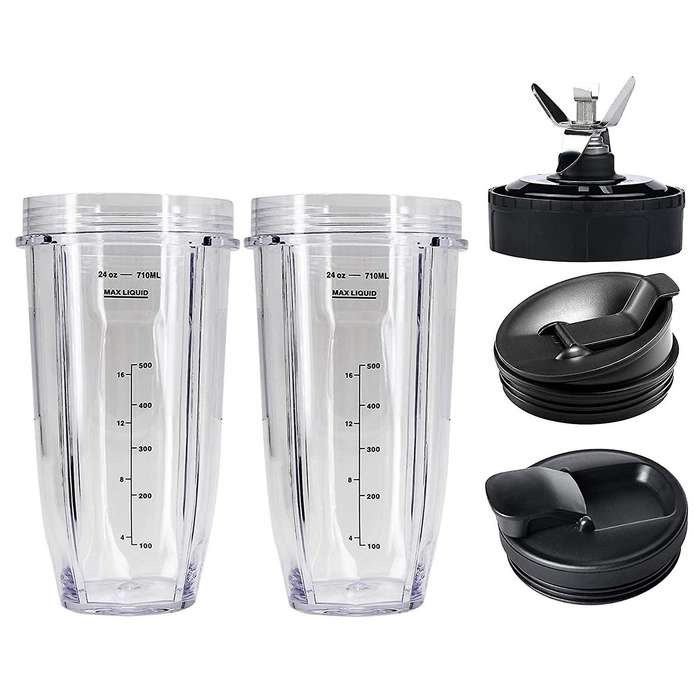 24Oz Cups Compatible for Auto IQ Series Blender,Pro Replacement Parts with 2 Type Lids,7Fins Extract