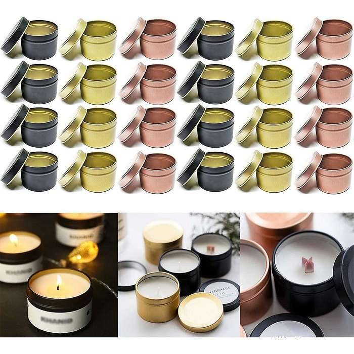 24Pcs Candle Tins for DIY Candle, Candle Container Tins for Candle Making Gold Rose Gold Black Tins