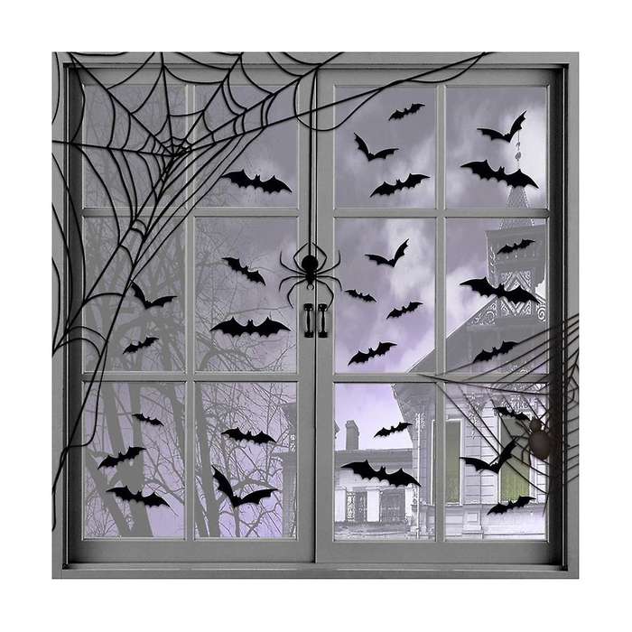24PCS Halloween Decoration 3D Black PVC Bat Halloween Party DIY Decor Wall Sticker Bar Room Hallowe
