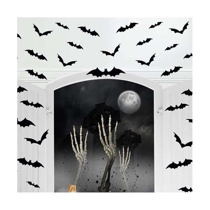 24PCS Halloween Decoration 3D Black PVC Bat Halloween Party DIY Decor Wall Sticker Bar Room Hallowe
