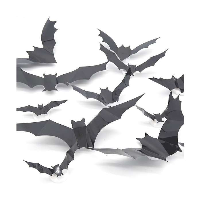 24PCS Halloween Decoration 3D Black PVC Bat Halloween Party DIY Decor Wall Sticker Bar Room Hallowe