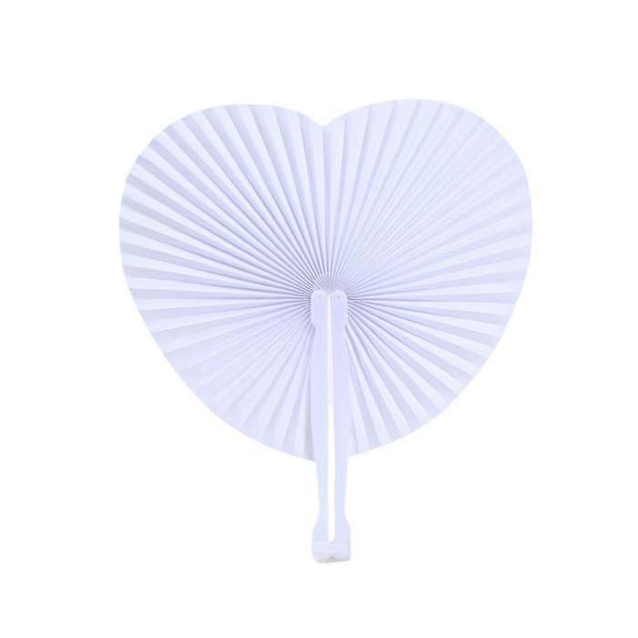 24pcs White Heart Folding Fans, Holiday Hand Fan Party Favor Diy Painting Birthday Wedding Party Dec