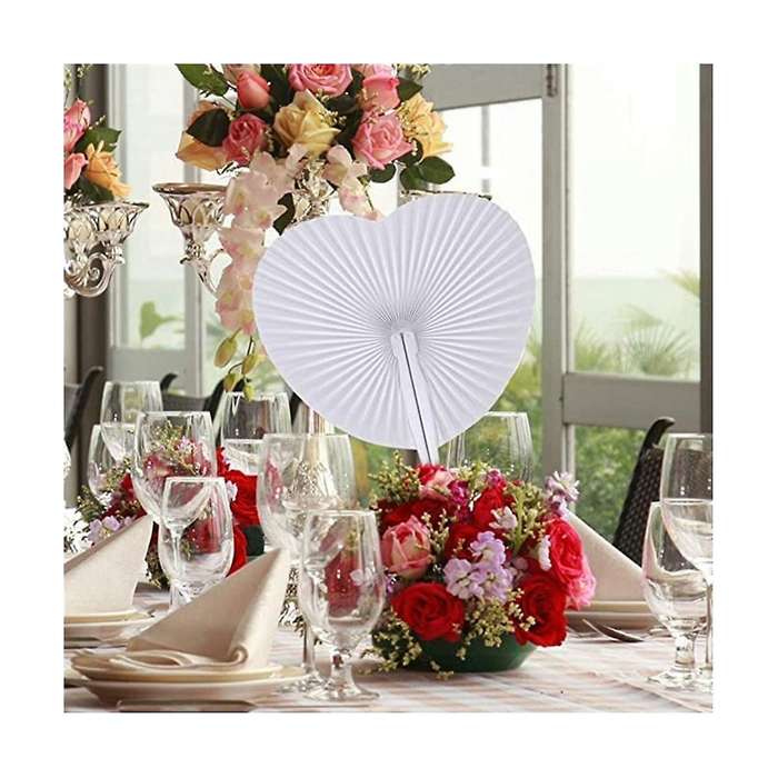 24pcs White Heart Folding Fans, Holiday Hand Fan Party Favor Diy Painting Birthday Wedding Party Dec