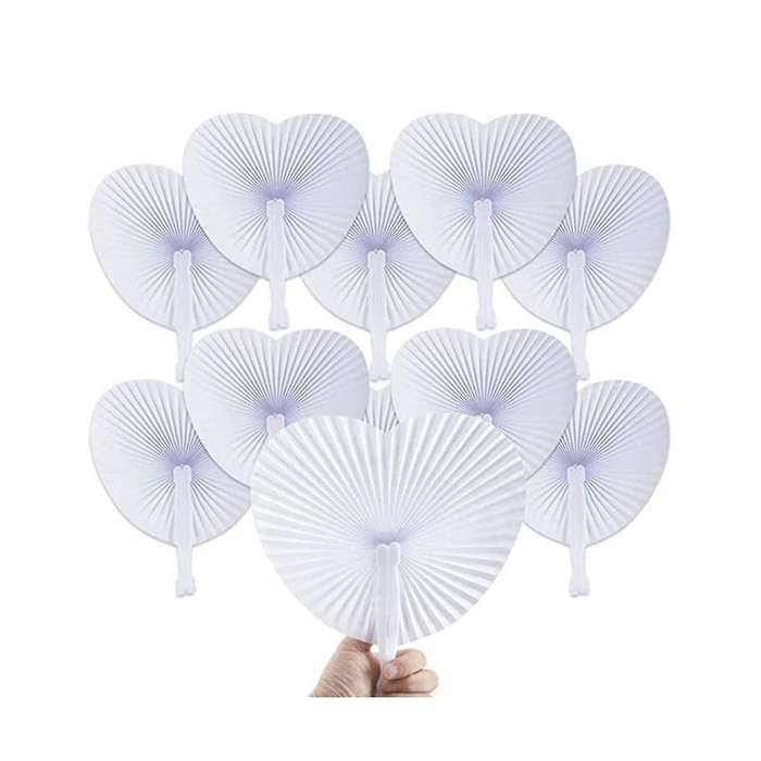 24pcs White Heart Folding Fans, Holiday Hand Fan Party Favor Diy Painting Birthday Wedding Party Dec