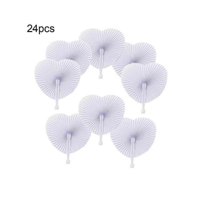 24pcs White Heart Folding Fans, Holiday Hand Fan Party Favor Diy Painting Birthday Wedding Party Dec