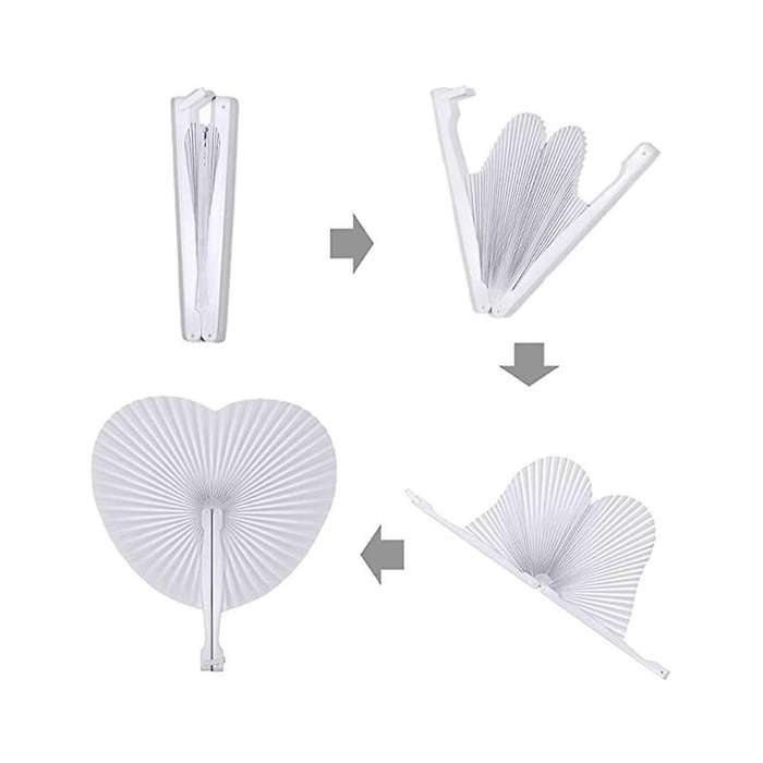 24pcs White Heart Folding Fans, Holiday Hand Fan Party Favor Diy Painting Birthday Wedding Party Dec