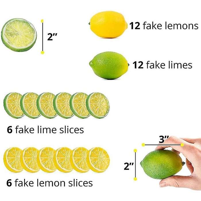 24pcs Vivid Lemons Limes and Slices Set, Artificial Fruit Decorations Kitchen Table Cabinet Wedding