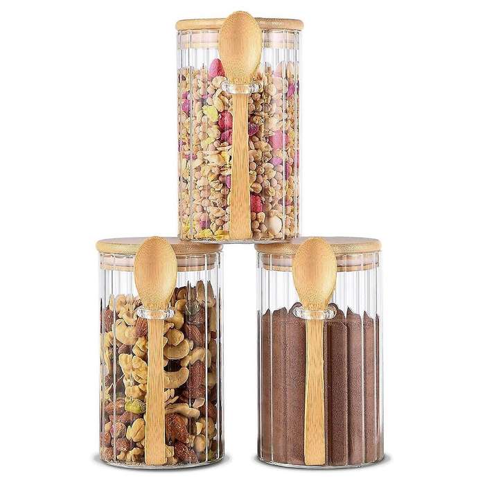 25 Oz Airtight Glass Jars with Bamboo Spoons Lids Overnight Oats Container Decorative Coffee Bar Foo