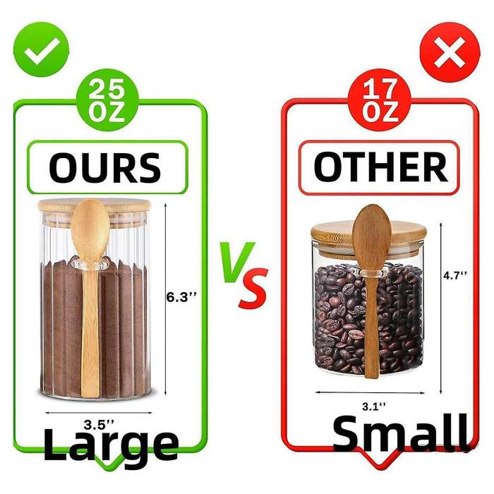 25 Oz Airtight Glass Jars with Bamboo Spoons Lids Overnight Oats Container Decorative Coffee Bar Foo