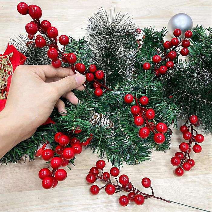 25 Pcs 20cm Berry Stems Christmas Decorations, Christmas Picks Branches Sticks Twigs