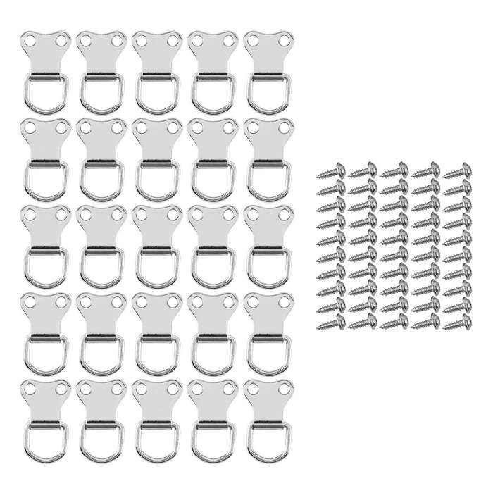 25 Pcs D-ring Picture Frame Hanging Hooks Double Hole Hangers with Screws Silver
