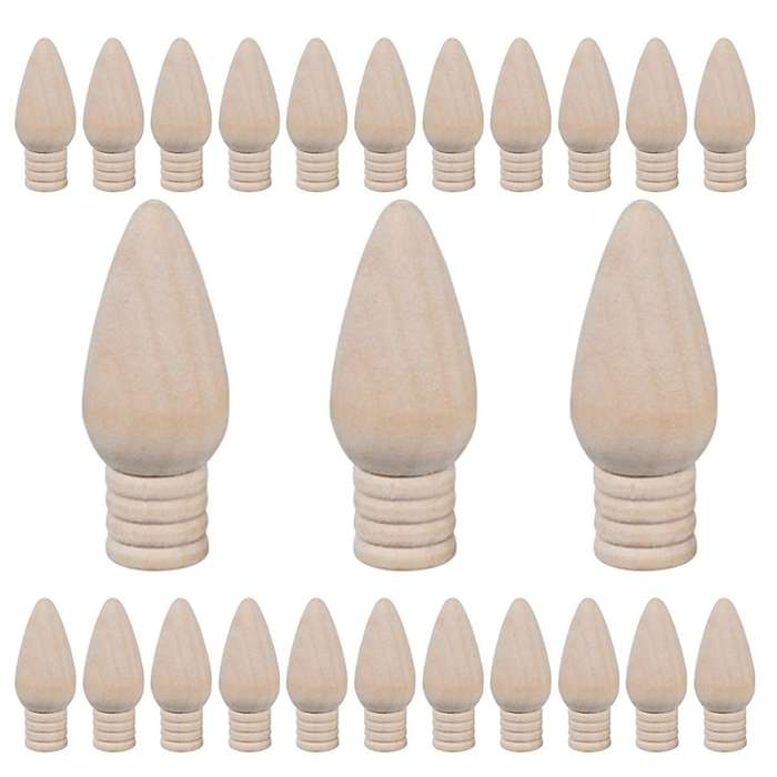 25 Pcs Wooden Christmas Light Bulb Unfinished Wood Ornaments for Crafts and Christmas Trees Supply,
