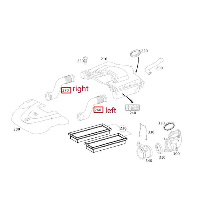 2515000061 A2515000061 Right Air Intake Hose Pipe for R Class W251 R350