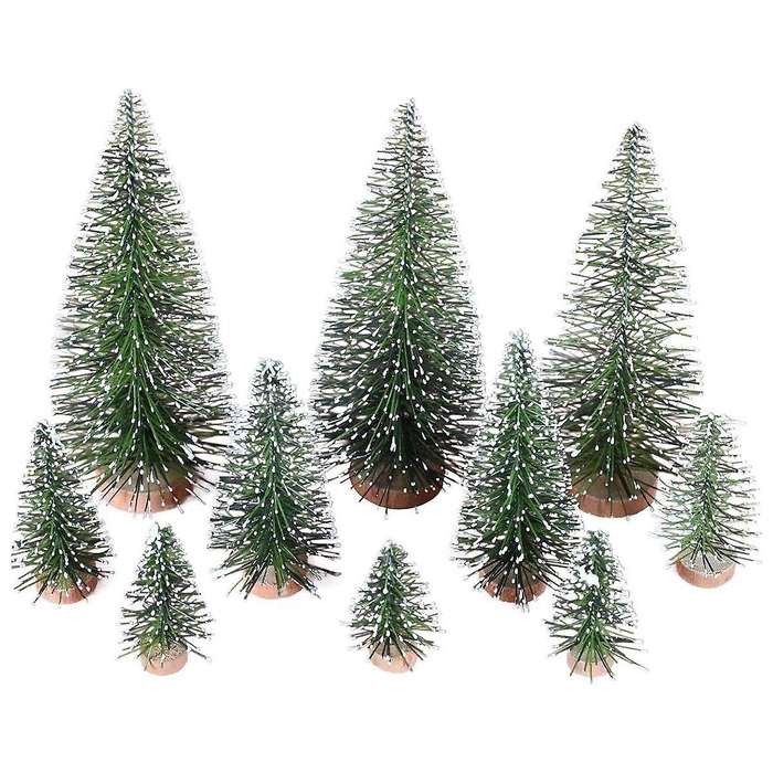 25PCS Miniature Artificial Christmas Trees 5 Sizes,with Wooden Base for Decoration DIY Party Decorat