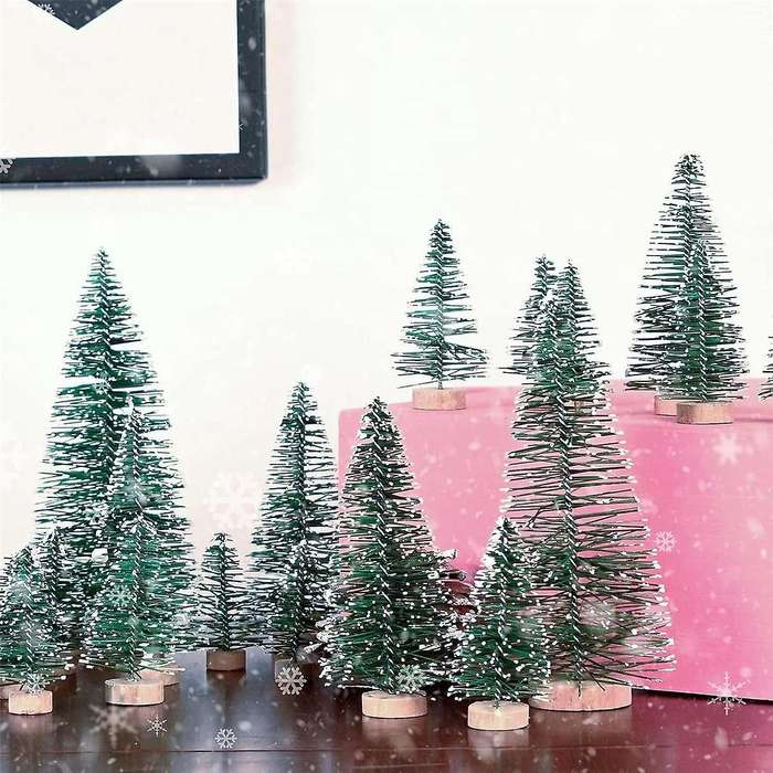 25pcs Miniature Artificial Christmas Trees 5 Sizes,with Wooden Base for Decoration Diy Party Decora