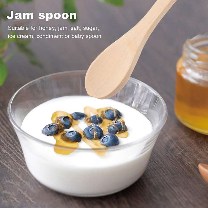 25Pcs Mini Handmade Wooden Spoon Ice Cream Sugar Coffee Teaspoon Kitchen Condiment Salt Mustard Spo