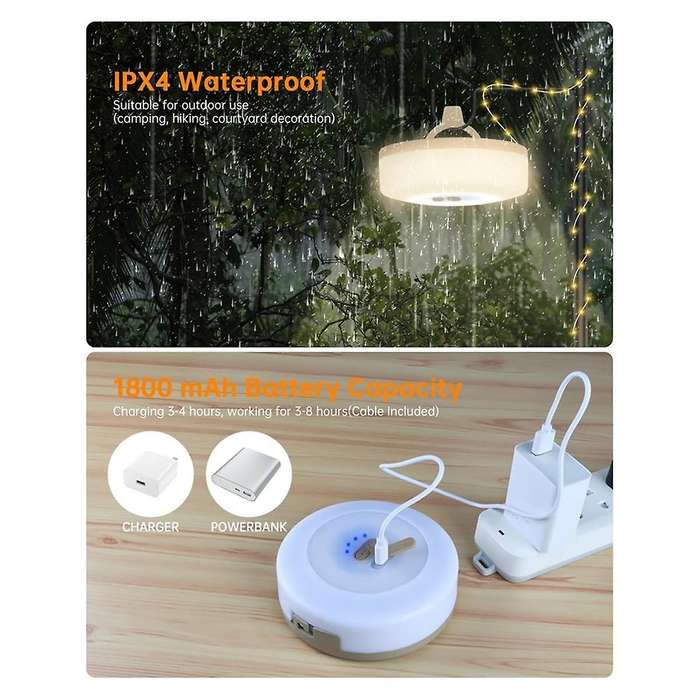 2-In-1 Outdoor Camping String Light with 5 Lighting Modes,Portable Led Camping Lantern for Tent,Yard