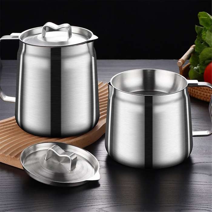 2l Stainless Steel Oil Filter Pot Lard Strainer Tank Container Jug High Capacity Storage Can Kitche