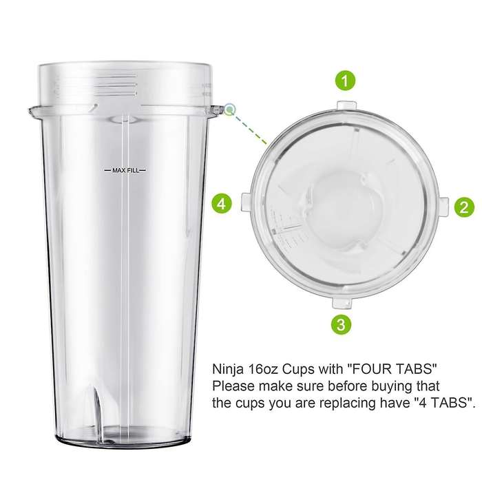 2-Pack 16Oz Blender Replacement Cups with Sip Lids, Compatible for Blender BL770 BL780 BL660