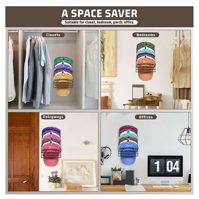 2-pack Hat Rack for Wall and Door, Metal Hat Organizers for Baseball Caps Storage Hangers Strong Bal