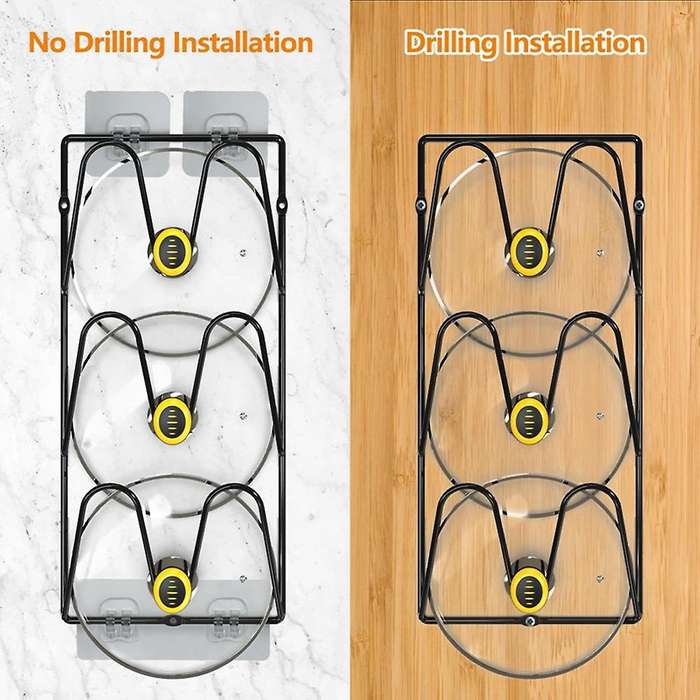 2-pack Pot Lid Holders for Kitchen Cabinet - Wall-mounted Or Door-mounted Lid Organizer Rack