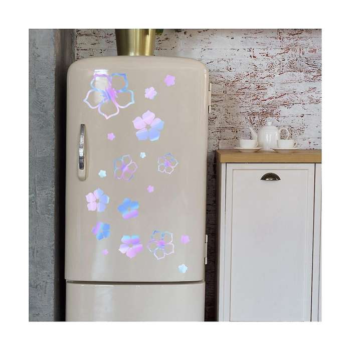 2pc Refrigerator Stickers, Beautiful Flowers Fridge Stickers Glow In The Dark, Fridge Dazzle Decals