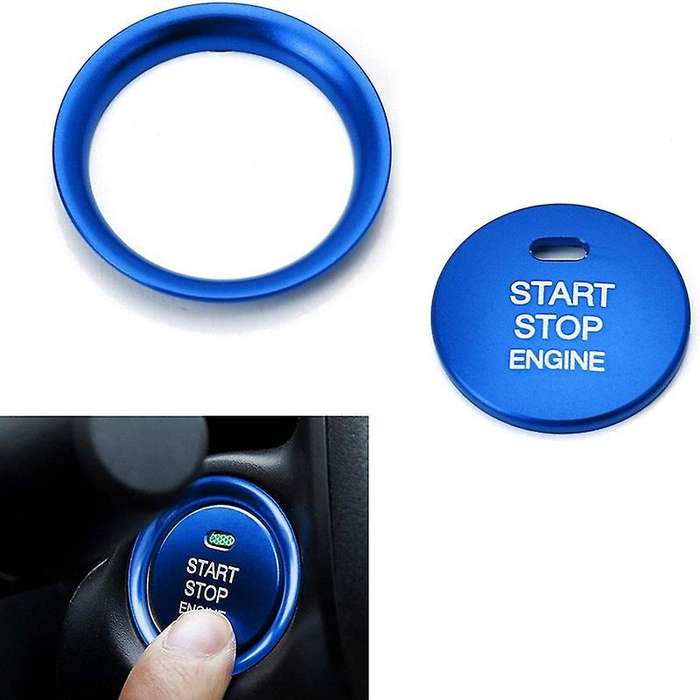 2Pc Set Blue Keyless Engine Push Start Button & Surrounding Decoration Ring Compatible for 3 6 -3 -5