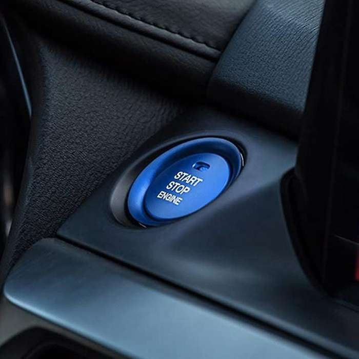 2Pc Set Blue Keyless Engine Push Start Button & Surrounding Decoration Ring Compatible for 3 6 -3 -5