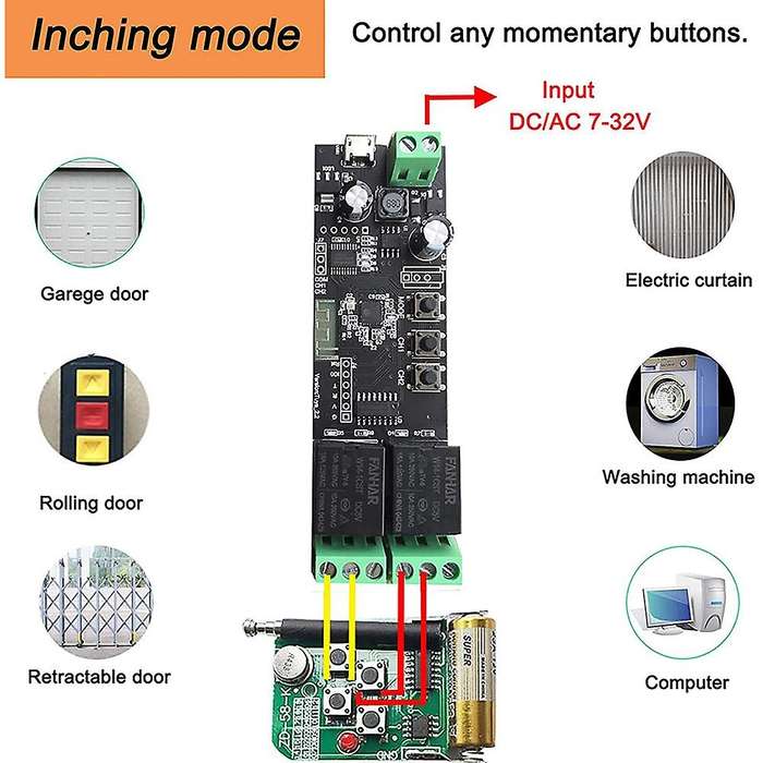 2Pcs 2CH Tuya APP Wifi Wireless DIY Smart Switch Module Smart Home Garage Universal Remote Relay for