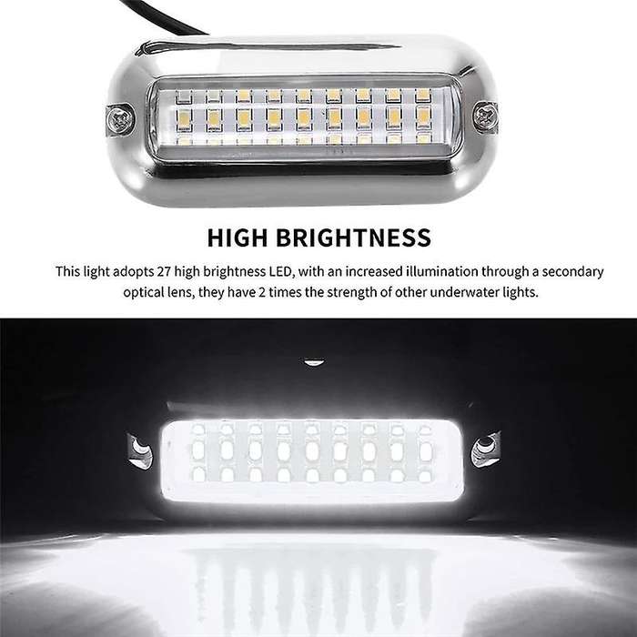 2Pcs 27 LED Stainless Steel Boat Transom Light Underwater Pontoon Marine Ship Light Waterproof Marin