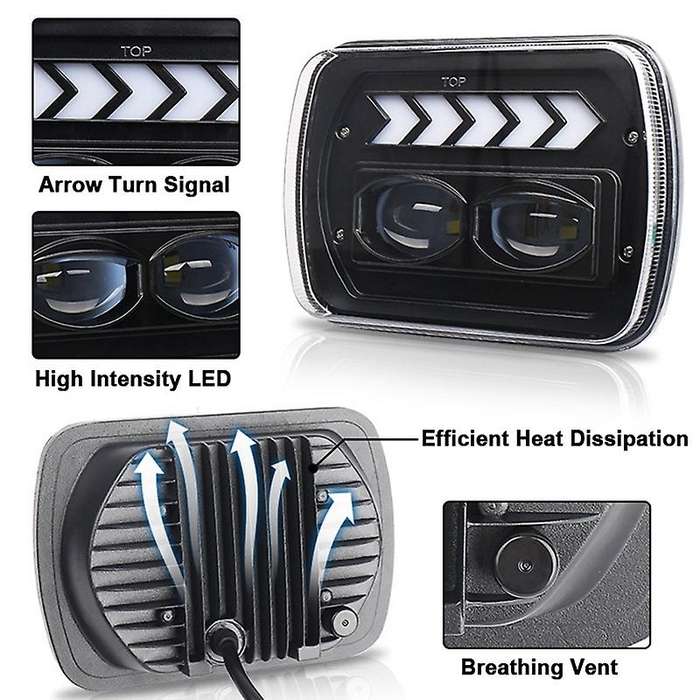 2PCS 5X7 Inch LED Headlight Head Light Lamp Angel Eye with Turn Singal Light, 40W 8250LM Working Hea