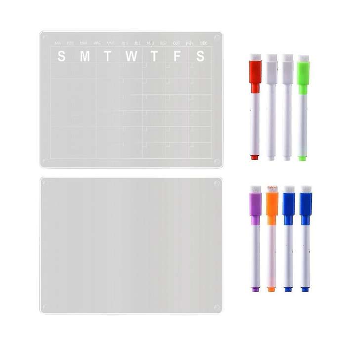 2pcs Acrylic Magnetic Calendar for Fridge, Dry Erase Board Calendar,reusable Planner with 8 Dry Eras