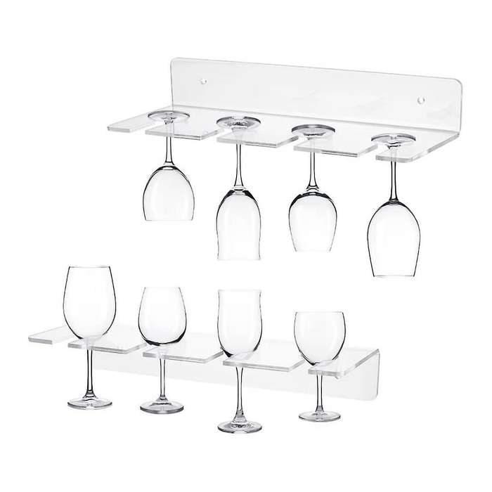 2PCS Acrylic Wine Glass Holder Wall Mounted Cup Holder Wine Glass Hanging Rack Kitchen Cupboard Bar