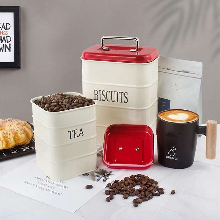 2Pcs Air Tight Metal Storage Jar with Lid Coffee Beans Tea Spice Sugar Oatmeal Sealing Box Kitchen C