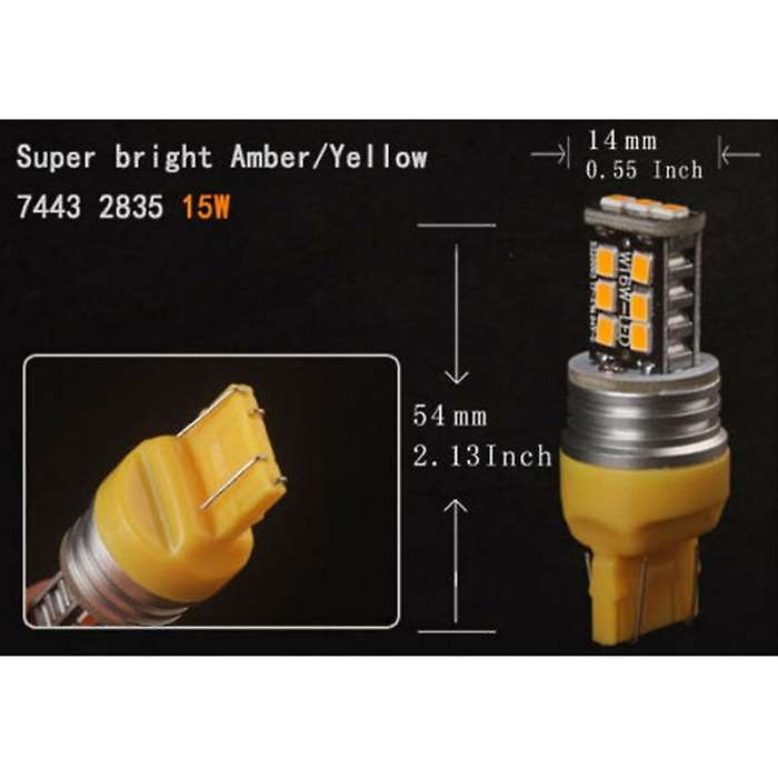 2Pcs Amber/Yellow 7443 7440 High Power 15W Non-Polarity LED Turn Signal Light Bulb