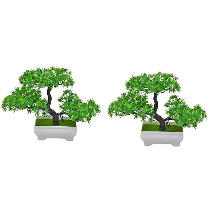 2Pcs Artificial Plant Bonsai Plastic Small Tree Pot Plant Flower Potted Ornaments for Home Room Tabl